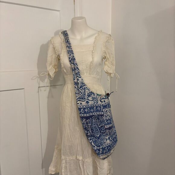 Boho Hippie Reversible Blue Ocean Surfer Beachy Slouchy Crossbody Bag - Picture 4 of 5